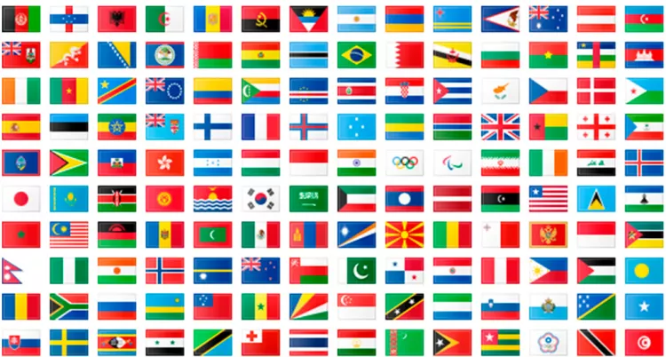 Иконки флагов стран в количестве 260 штук в формате PNG и ICO в разном разрешении