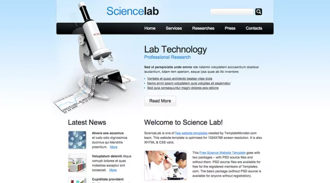 Потрясающий HTML5 шаблон сайта научной лаборатории в голубых тонах