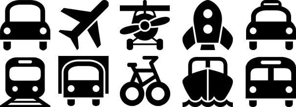 Монохромные черно-белые иконки для логистической и транспортной компании