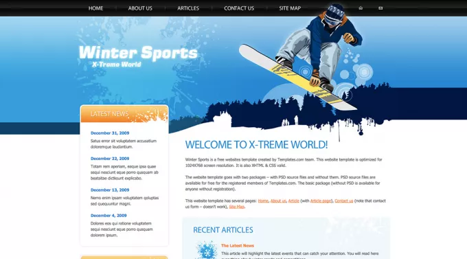Аккуратный html шаблон сайта на тему зимних видов спорта