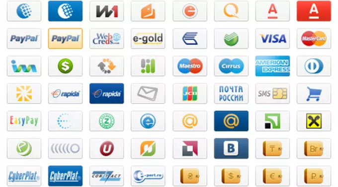 Великолепная сборка из 56-и однотипных иконок платежных систем