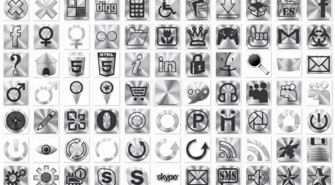 Металлические иконки в стиле Apple с изображениями элементов интерфейса
