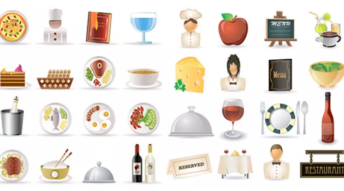 32 иконки на ресторанную тему. Выполнены в формате PNG с белым фоном