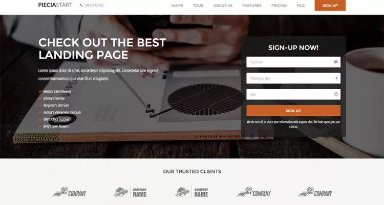 Легкий одностраничный Landing Page с формой отправки заявки на звонок