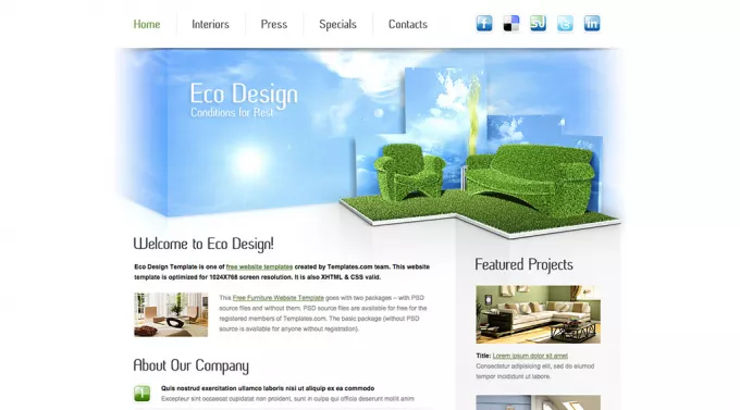 Красивый HTML5 шаблон сайта для компании экологичного дизайна интерьеров