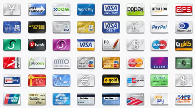 Комплект иконок кредитных карточек, размером 32×32 пикселя