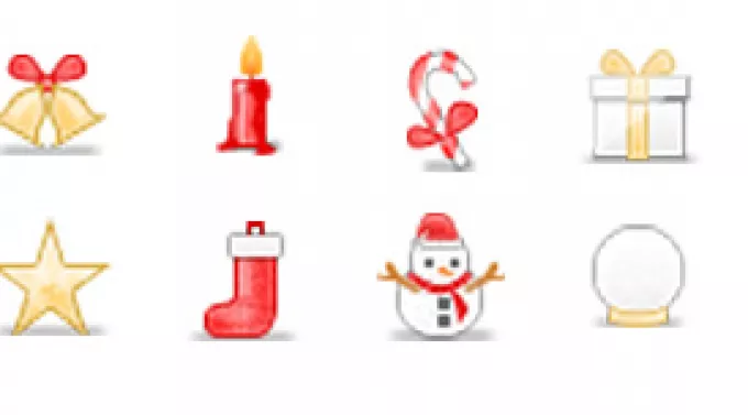 16 иконок размером 32×32 пикселя на новогоднюю тематику