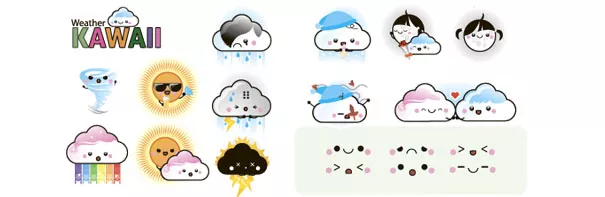 Еще 16 иконок на тему погода. Иконки - смайлики от Weather Kawaii