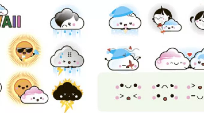 Еще 16 иконок на тему погода. Иконки - смайлики от Weather Kawaii
