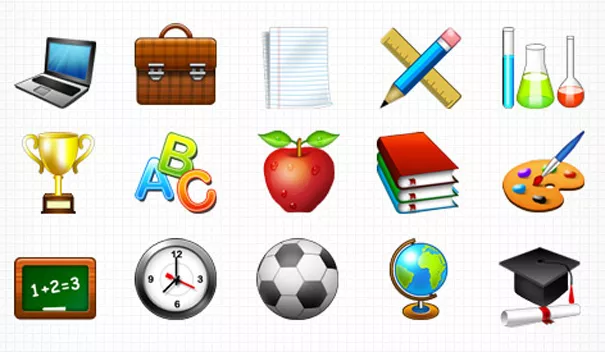 15 аккуратных иконок на образовательную тематику размером 128×128 пикселей