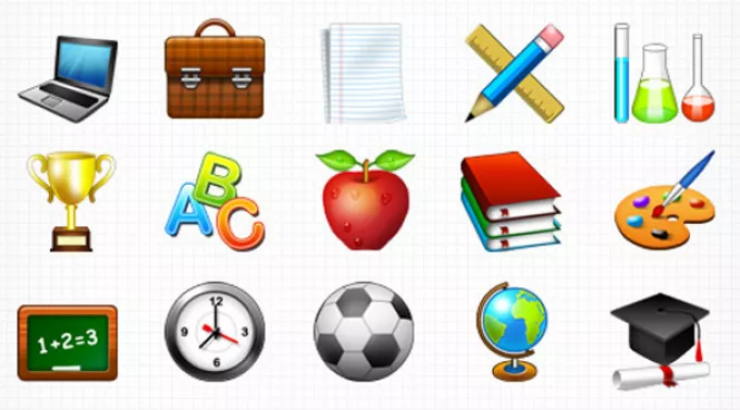 15 аккуратных иконок на образовательную тематику размером 128×128 пикселей
