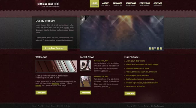 Шаблон сайта со слайдером на главной странице в серо-багровом цвете