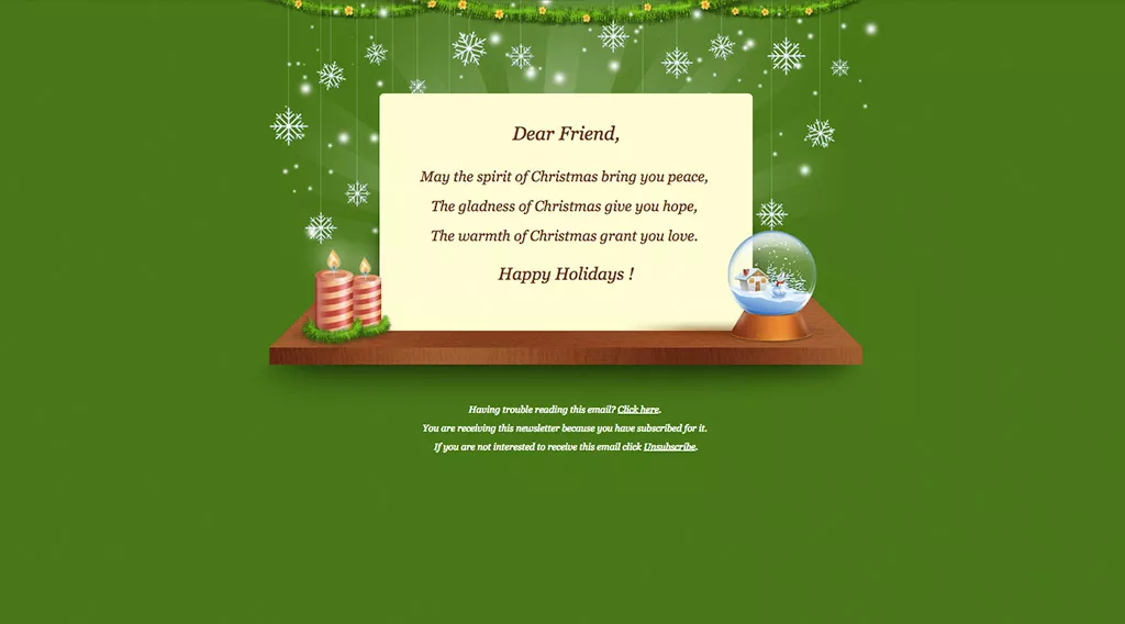 Очень красивый html шаблон новогодней открытки для email рассылки