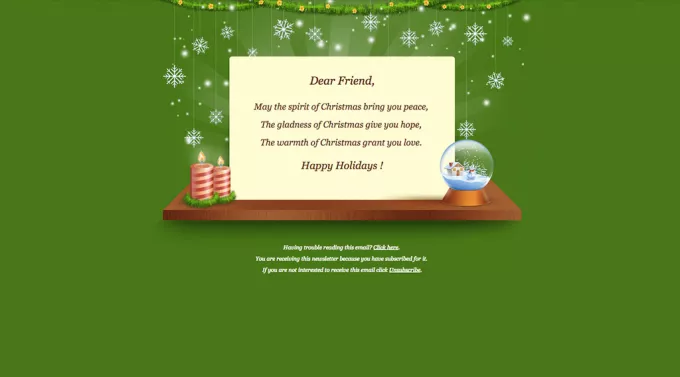 Очень красивый html шаблон новогодней открытки для email рассылки